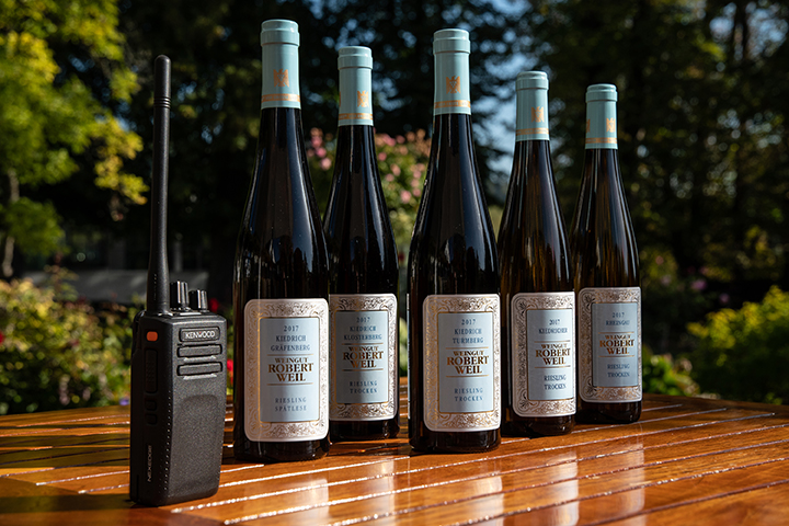 Robert Weil Wine Bottles and Hand Portable Radio